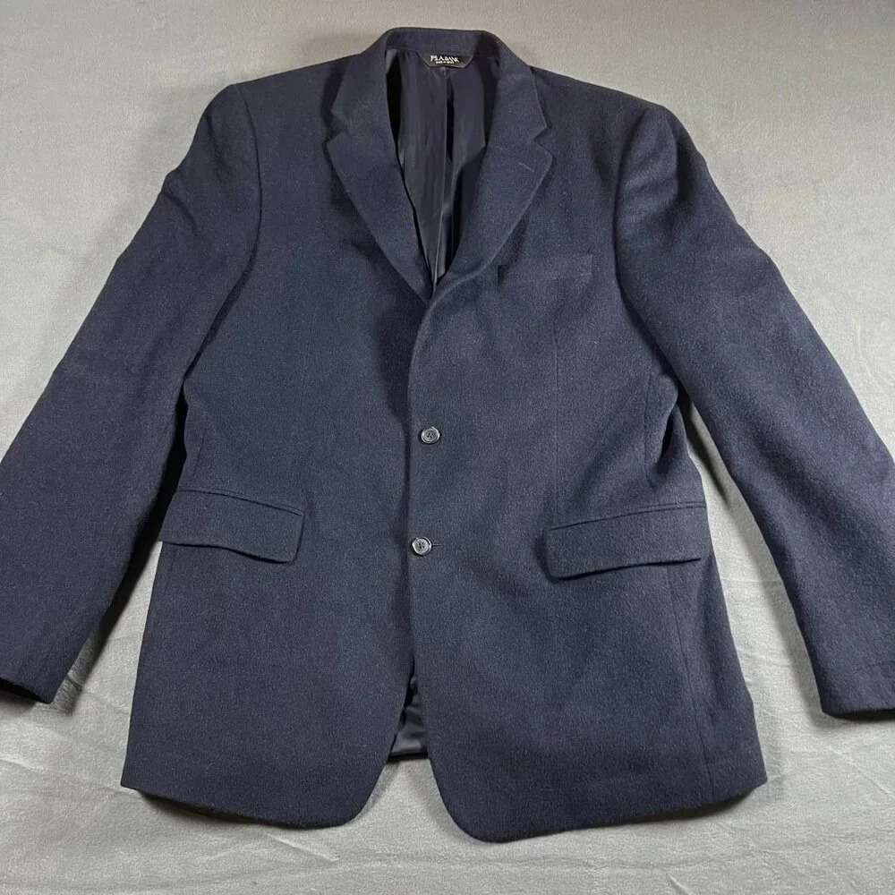 Jos A Bank Tailored Fit Traveler Collection Camel Hair Navy Blazer Jacket 44L